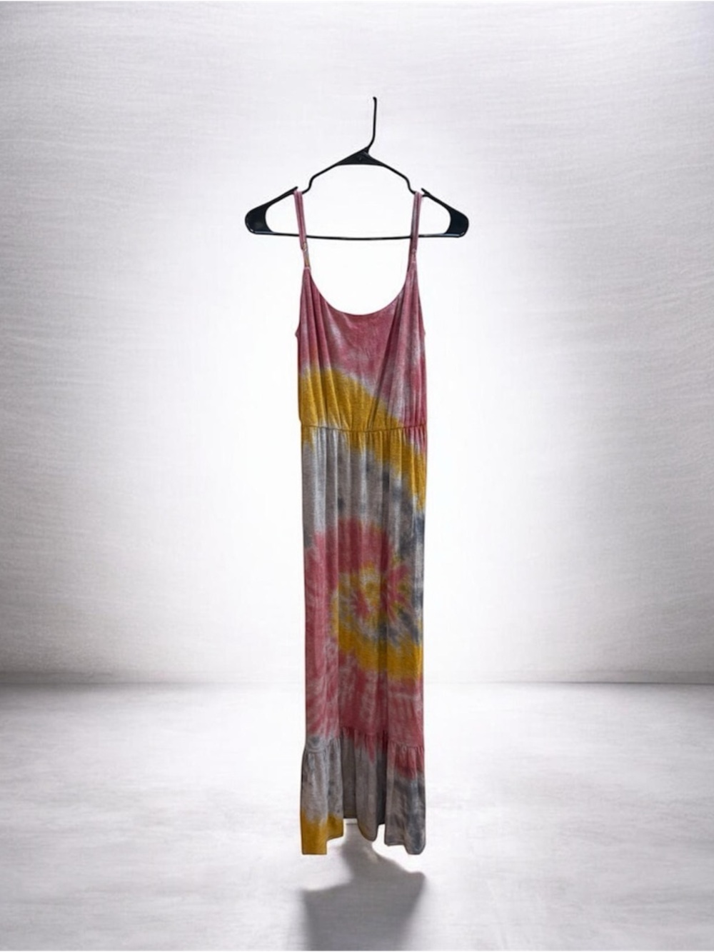 Lily Rose Tie-Dye Maxi/Boho Sundress in Pink, Yellow & Gray